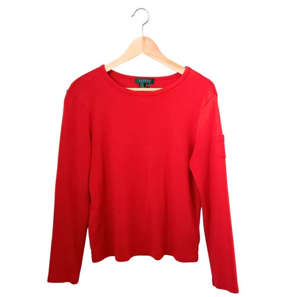 Lauren Ralph Lauren Red Vintage Long Sleeve Crewneck Tee Top Size L